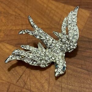Bird in Flight Green Eyed Pave Rhinestone Pin Brooch